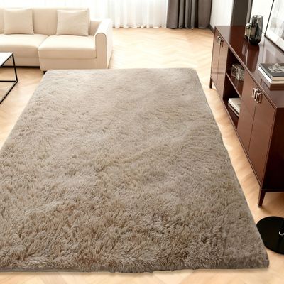 QENHYUN Modern Extra-Soft High-Pile Rug, 130 x 150 cm, Camel