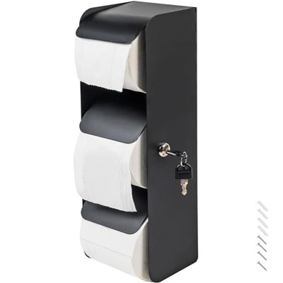 Commercial Stainless Steel Toilet Paper Dispenser, 3-Roll Holder with Lock, Wall-Mounted, Double-Roll Option