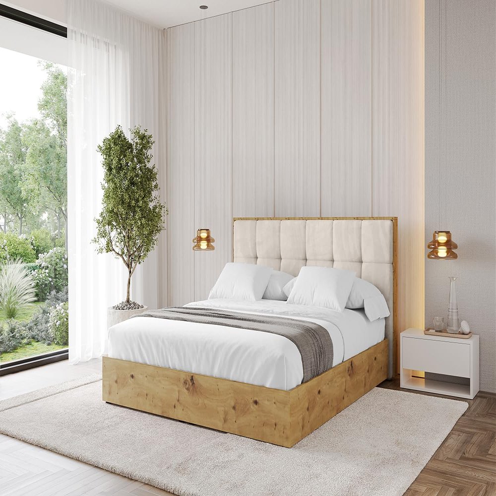 ALTDECOR Upholstered Bed with H3/H4 Mattress ENZO7 200x200 – Beige
