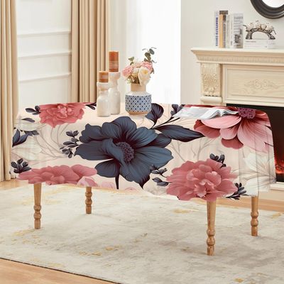 Vintage Floral Oval Tablecloth 300 x 140 cm, Stain-Resistant Washable Country-Style Design