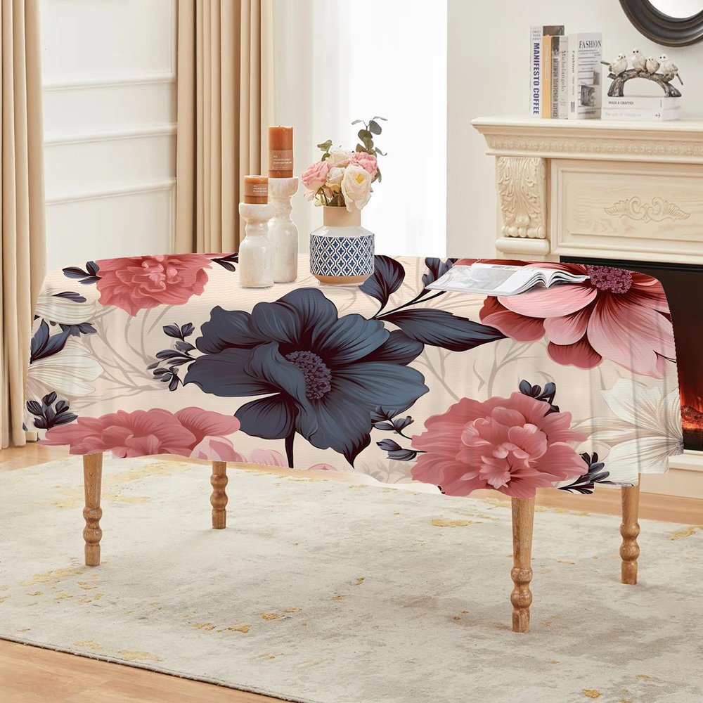 Vintage Floral Oval Tablecloth 300 x 140 cm, Stain-Resistant Washable Country-Style Design