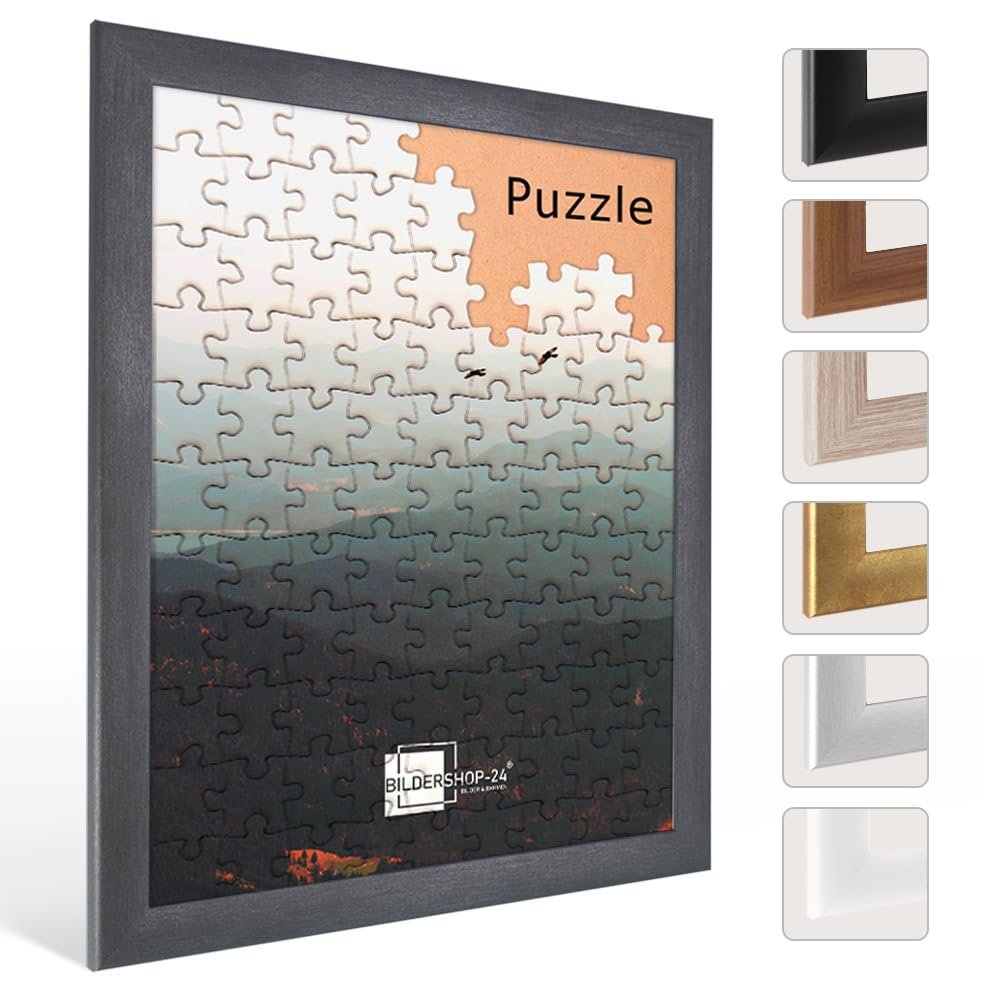 Bildershop-24 Valencia Puzzle Frame, Anthracite Steel, 75 x 99 cm / 99 x 75 cm, approx. 1,500–2,000 pieces, Anti-Glare