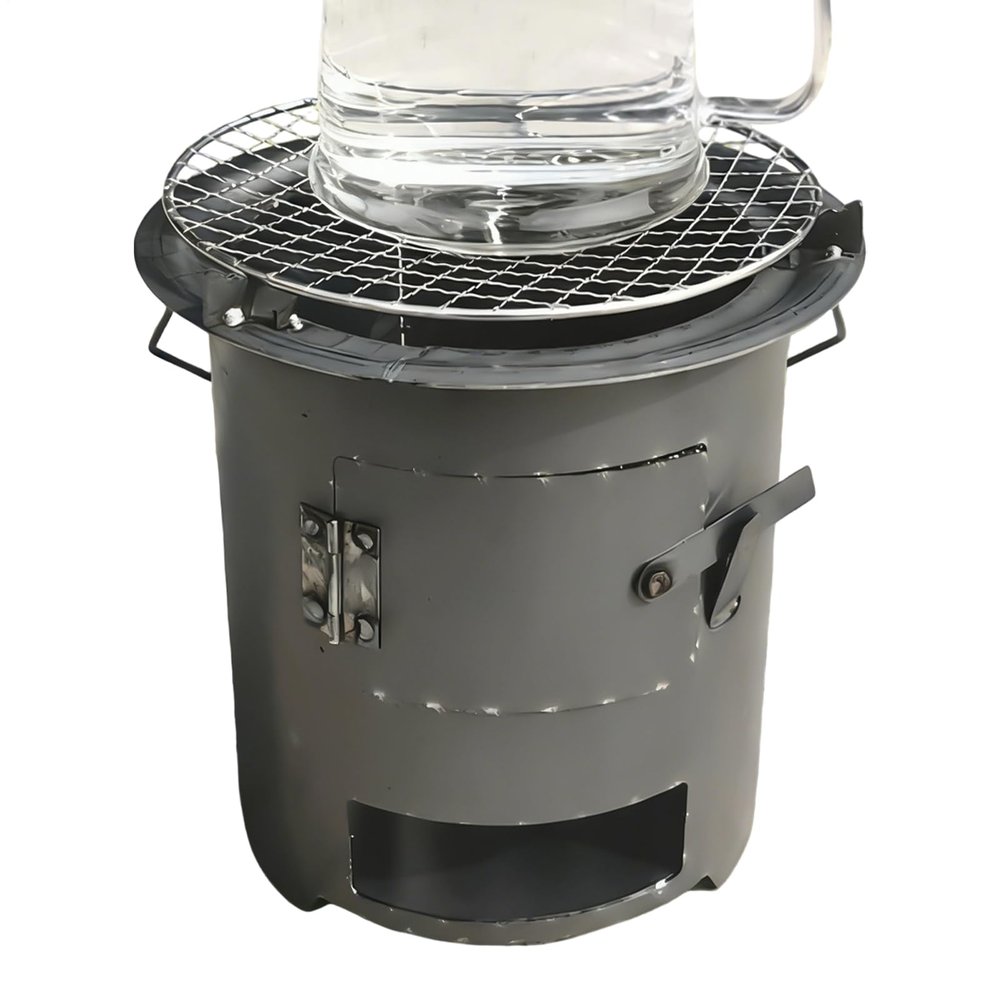 Wood-Burning Stove with Portable Cookware and Handle