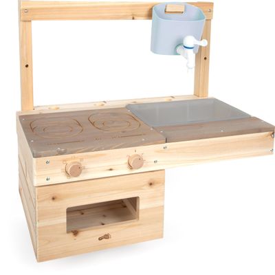 Small Foot Hanging Mud Kitchen, Compact Wooden Play Kitchen with Cooktop, Oven, Faucet and Sink for Garden, Balcony or Playhouse, 12791