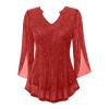 Women's Long-Sleeve Sequin Mesh Top, Double-Layer V-Neck Blouse view 4