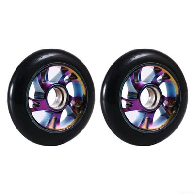 120 mm Scooter Wheels with ABEC-9 Bearings, High-Rebound PU and Aluminum, Quiet, Shock-Absorbing, Wear-Resistant, Replacement Wheels for Kick Scooters, Pro Scooters and Freestyle Scooters, Black/Gold (Seven Colors)