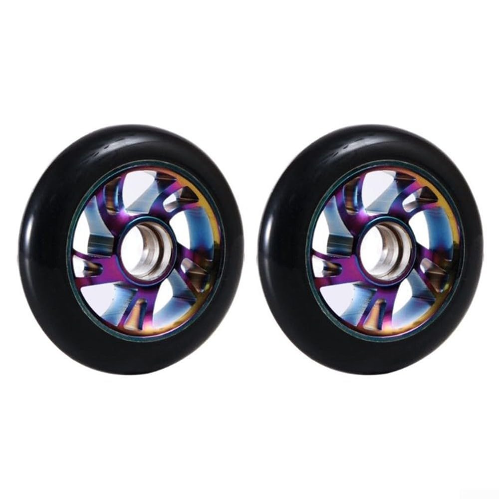 120 mm Scooter Wheels with ABEC-9 Bearings, High-Rebound PU and Aluminum, Quiet, Shock-Absorbing, Wear-Resistant, Replacement Wheels for Kick Scooters, Pro Scooters and Freestyle Scooters, Black/Gold (Seven Colors)
