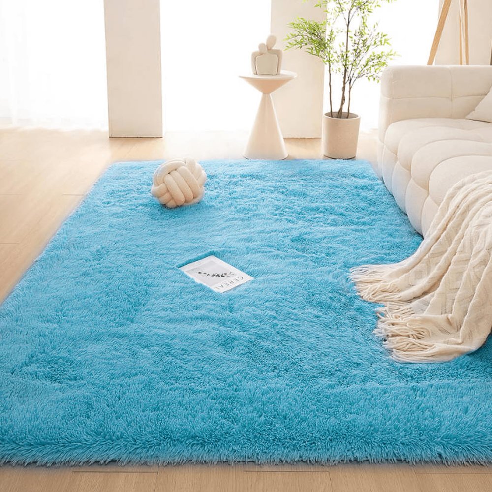 WRUIJIO Shaggy Area Rug 280 x 310 cm, Soft Plush Washable Rug, Blue