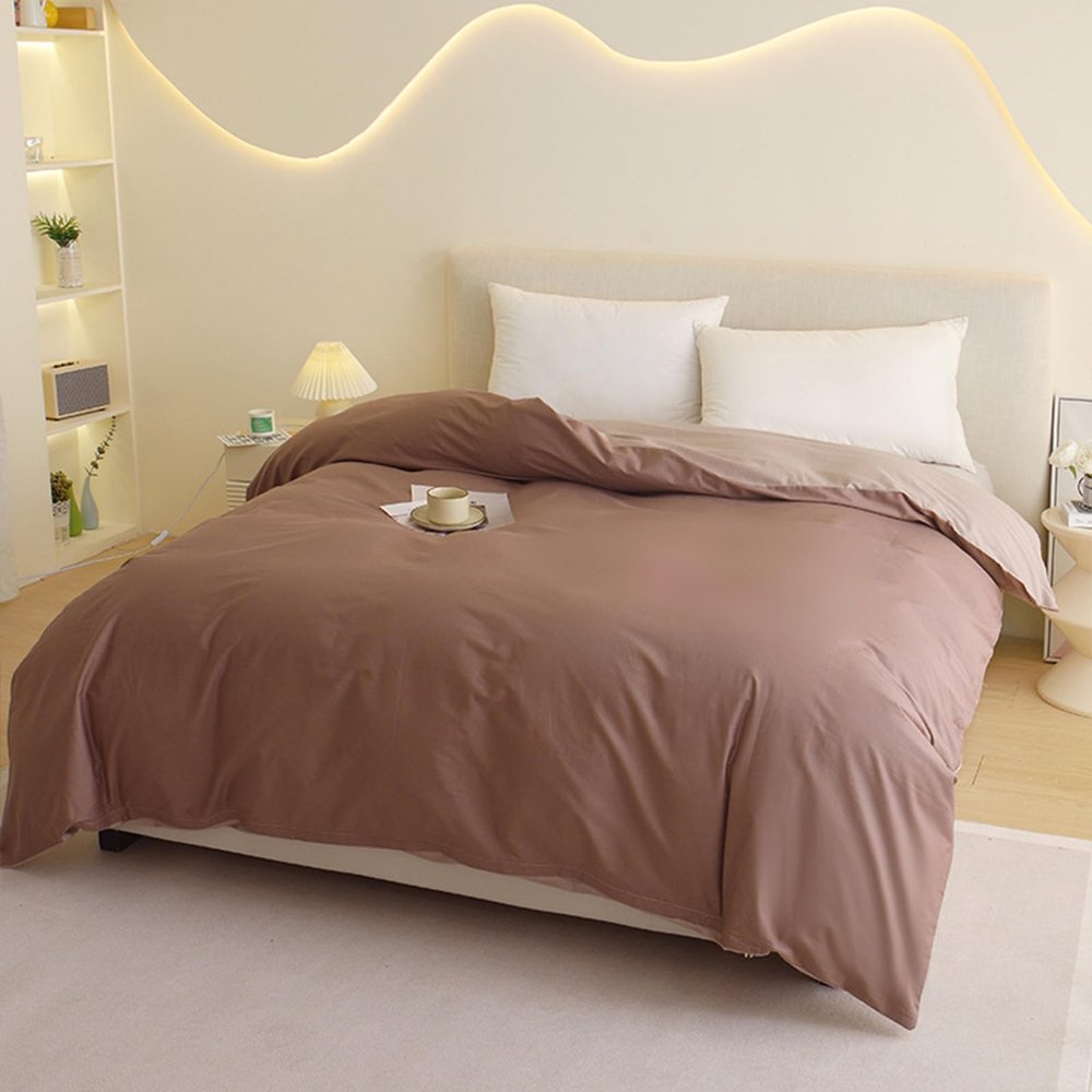 HAIBA 100% Cotton Reversible Duvet Cover, 160 x 210 cm, Coffee