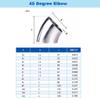 45-Degree Elbow, 45 mm OD, SUS 304 Stainless Steel Sanitary Tube Fitting view 2