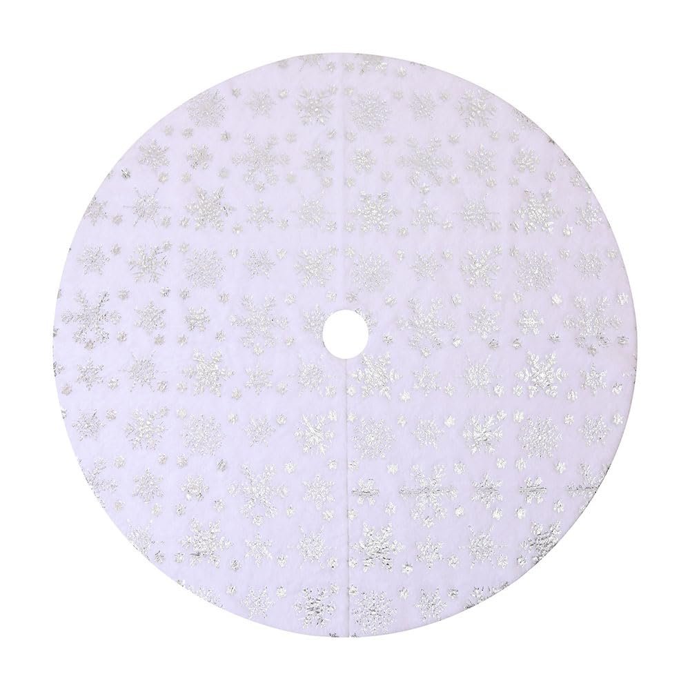 Chickwin Round Christmas Tree Skirt, White Plush Tree Skirt for Merry Christmas Party Decorations (B Silver, 90 cm)