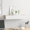 QZZCED Floating Wall Shelf with Drawer, MDF and Metal, Oak and White, 60 x 23.5 x 10 cm view 3