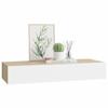QZZCED Floating Wall Shelf with Drawer, MDF and Metal, Oak and White, 60 x 23.5 x 10 cm view 4