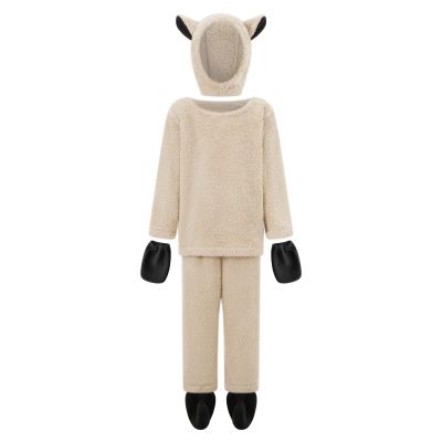 Feclmiyt Sheep Costume for Boys and Girls, Fuzzy Long-Sleeve Top, Pants, Hat, Gloves and Socks, 5-Piece Halloween Christmas Outfit, Apricot Sheep, S
