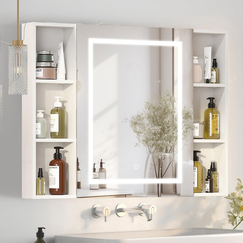 Mepplzian 100 cm Bathroom Mirrored Cabinet with Dimmable Lighting, White