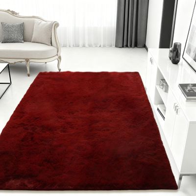 HONQGAO Faux Fur Shaggy Rug 170 x 210 cm, Soft and Washable, Non-Slip, Wine Red