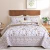 WONGS Floral Bedding Set, King, Brown Flowers, 3-Piece Lightweight Quilt Set view 1