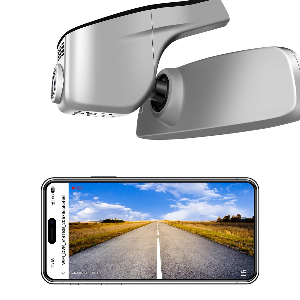 4K Dash Cam Custom-Fit for VW Touran 2016–2024, Model A Gray, OEM Look, UHD 2160p, App & Wi-Fi, Loop Recording, 64GB Card