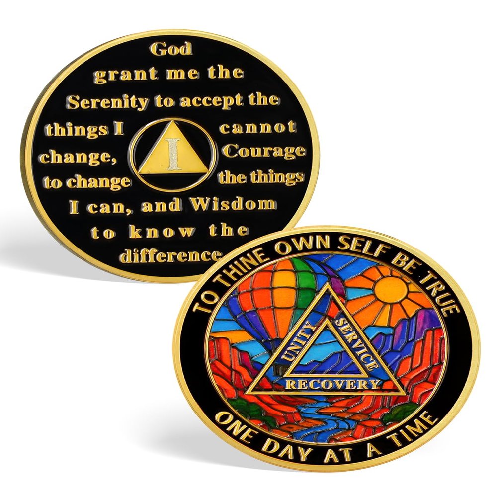 ACGZQY 1-Year Sobriety Anniversary Coin, Rainbow Valley AA Chip and Medal, Ballon Valley of Hope Sobriety Token, Inspirational Gift