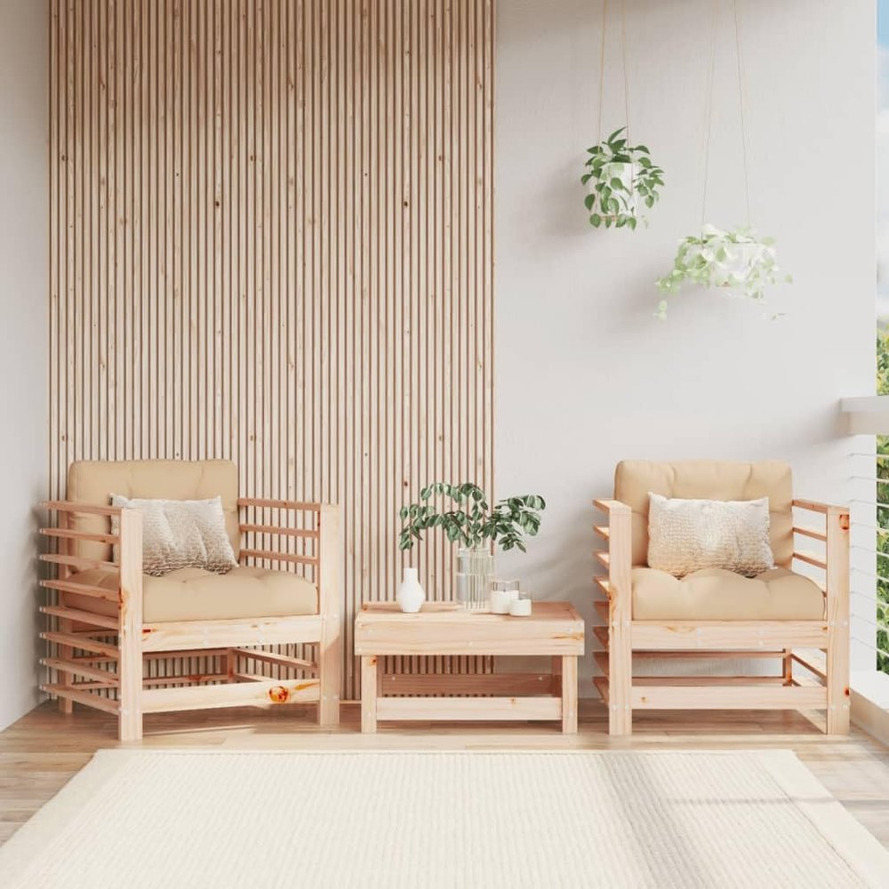 LoogCape Garden Chairs with Cushions, 2-Piece Set, Solid Pine, 63.5 x 63.5 x 60 cm