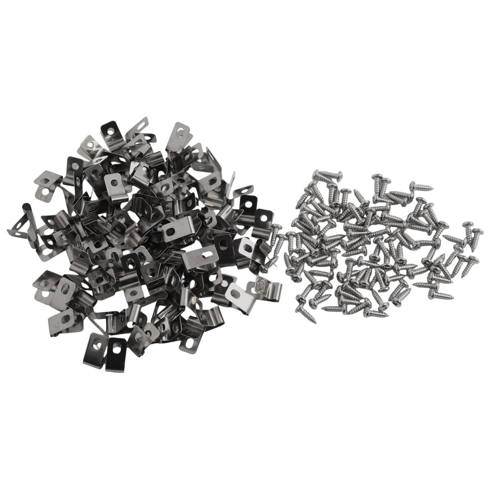 Gettimore Stainless Steel Wire Fence Clips with Screws, 19 x 10 mm, R-Shaped, Aluminum