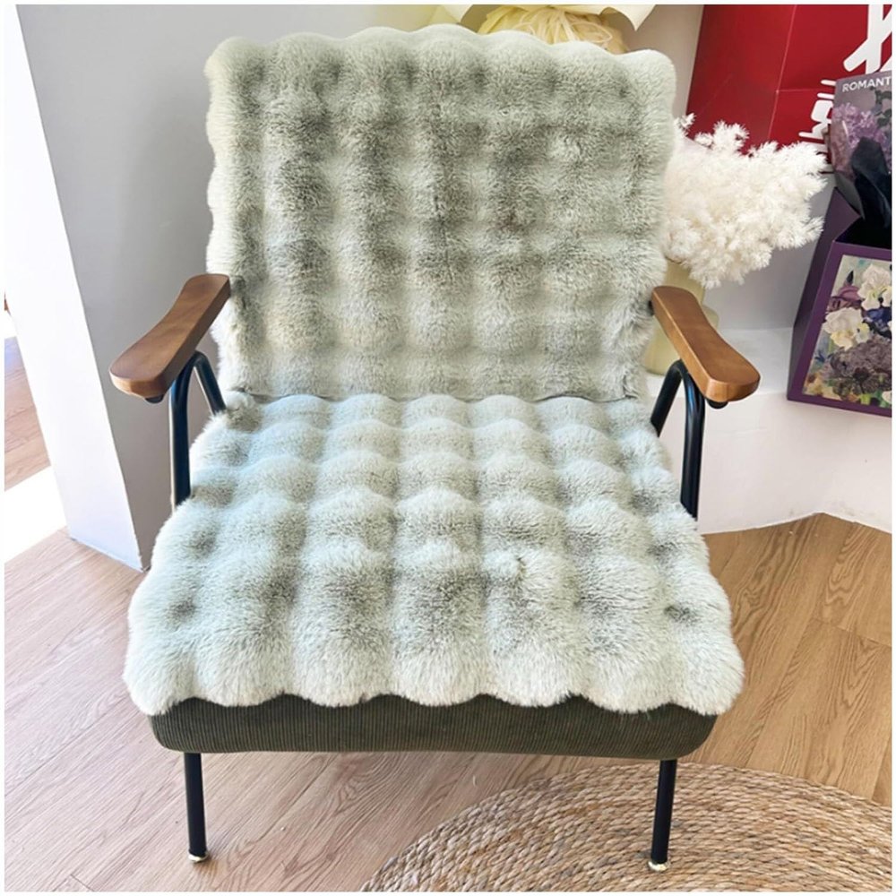 SDNAM Plush Faux Fur Chair Cushion, Green, 16 x 16 in