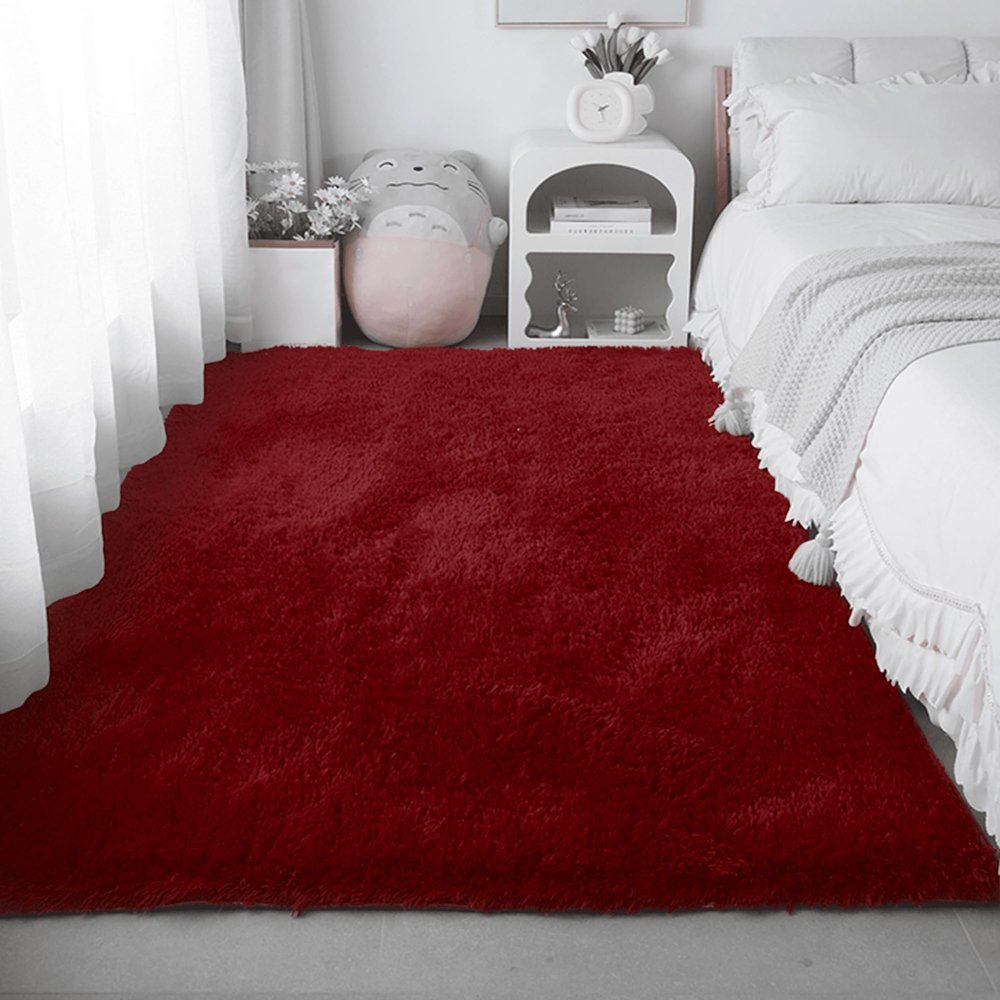 HONQGAO Faux Fur Rug 120 x 140 cm, Soft Shaggy High-Pile Rug for Terraces and Gardens, Wine Red