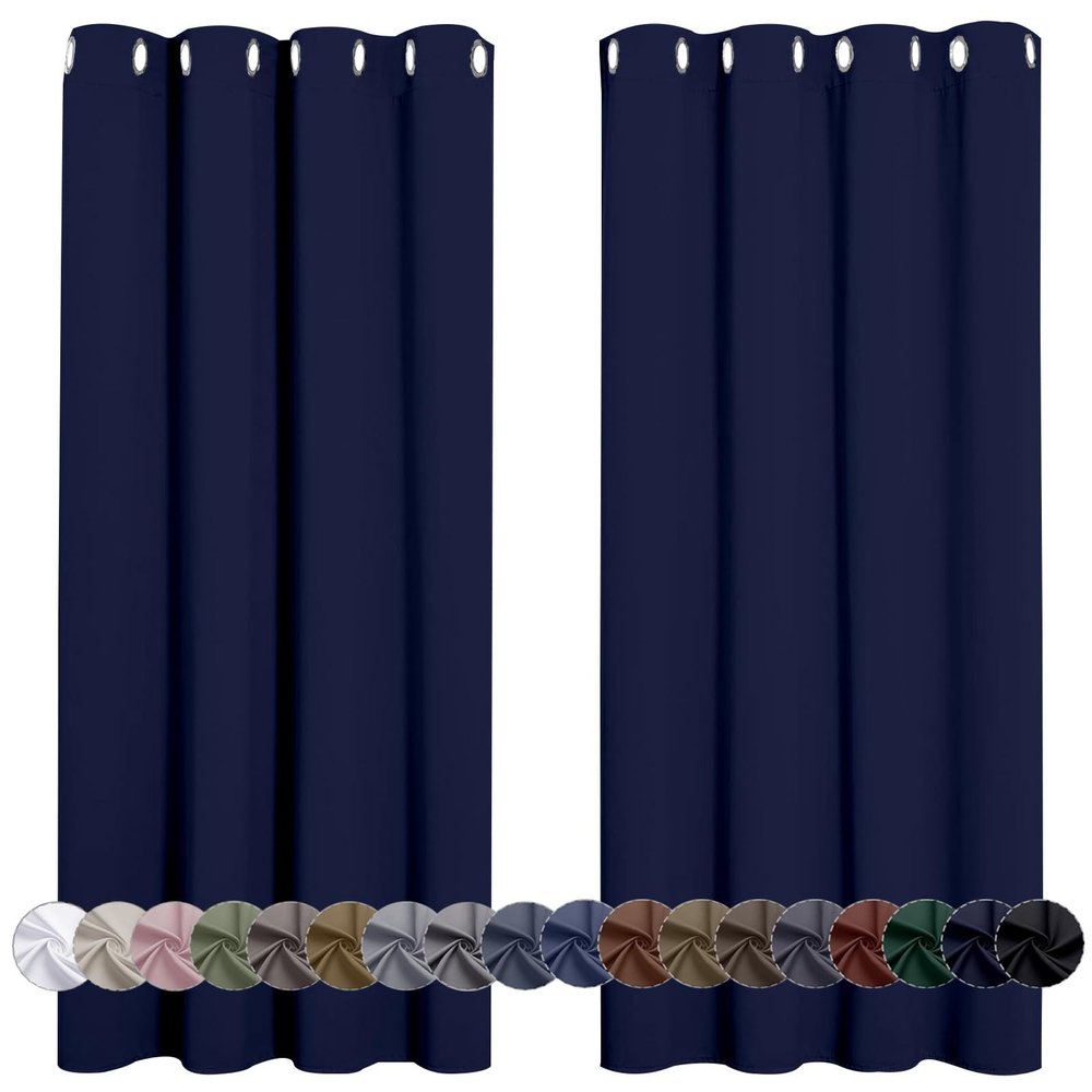 LONGCAO Blackout Curtain with Grommets, 160 x 210 cm, Thermal Curtain, Dark Blue