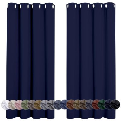 LONGCAO Blackout Curtain with Eyelets, 220 x 160 cm, Thermal Curtain, Dark Blue