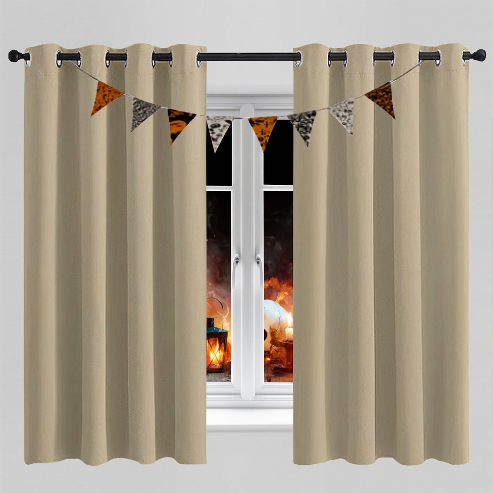 LONGCAO Blackout Curtain with Grommets, 210 x 140 cm, Khaki