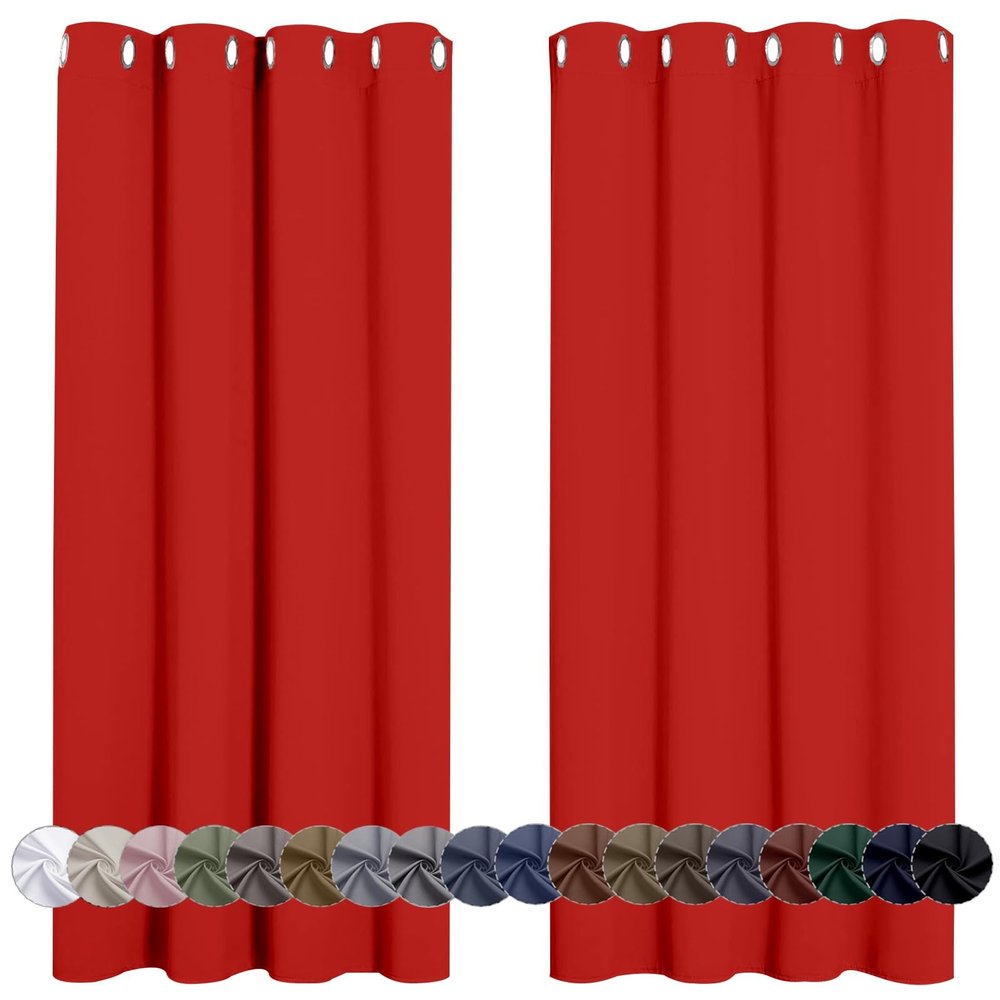 LONGCAO Red Blackout Thermal Curtain with Eyelets, 270 x 140 cm, 1 Piece