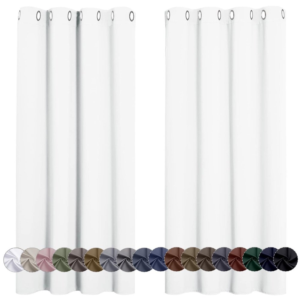 LONGCAO Blackout Curtain with Grommets, 140 x 70 cm, Thermal Heat-Blocking, Short, 1-Piece, White