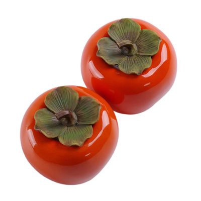 Homoyoyo 2-Piece 200 ml Ceramic Storage Jars, Orange Persimmon Shape