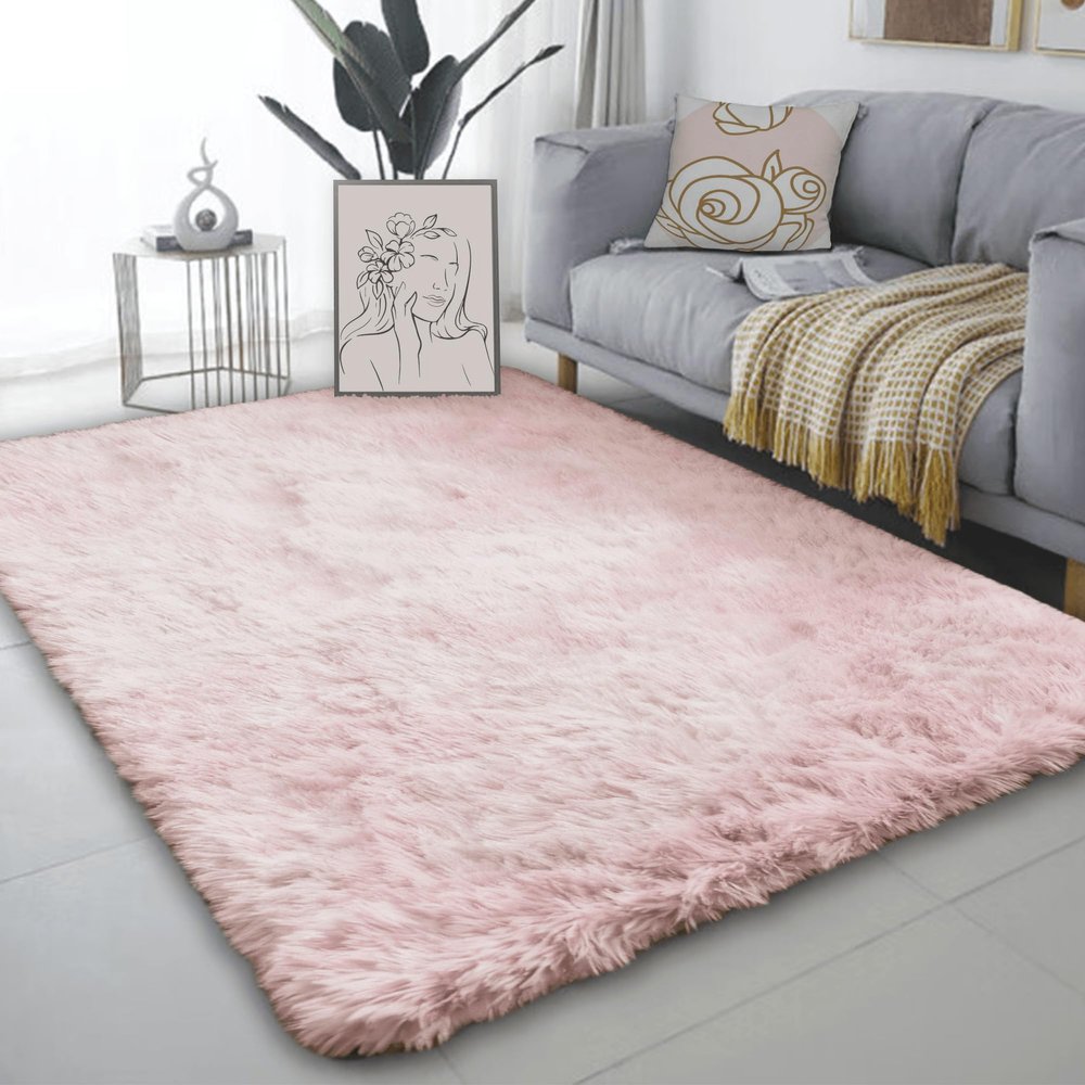 GOUSANG Shaggy Rug 260 x 330 cm, Lint-Free, High-Pile, Washable, Silk-Sheen, for Bedroom, Kids' Room or Lounge, Light Pink