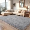 FEIJUAND Shaggy Plush Rug 110 x 240 cm, Washable and Non-Slip, for Bedroom, Patio and Garden, Light Gray view 3