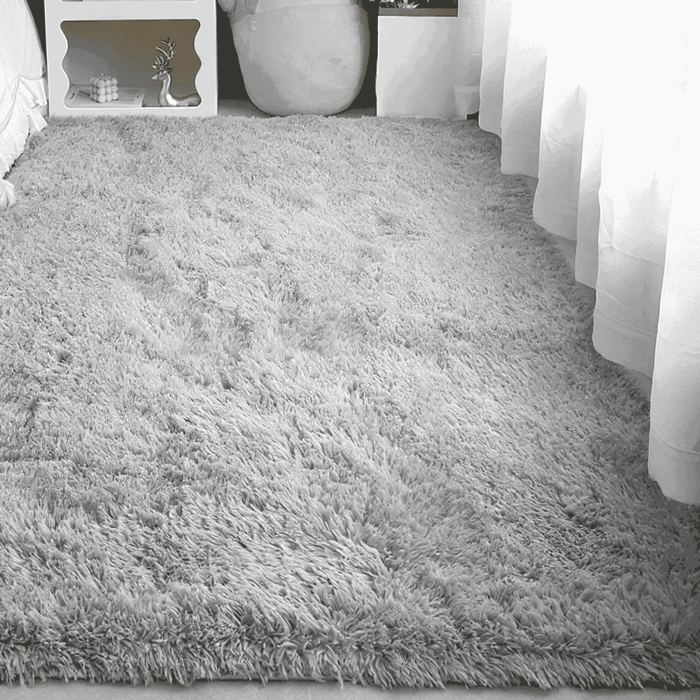 ZHIQXUE Shaggy Rug, 80 x 150 cm, Non-Slip, Washable, Soft, Light Gray