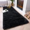 ANJIAJIE Shaggy Plush Rug 85 x 140 cm, Soft Long-Pile, Solid Black view 1