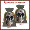 Printed Skull Gift Bags with Drawstring, Christmas Candy Bags, M, Yellow Christmas Ribbon view 3