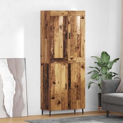 Gecheer 2-Piece Highboard Set, Reclaimed Wood-Look Engineered Wood and Glass