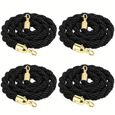 Premium Black Twisted Velvet Crowd-Control Rope, 4-Pack, 100 cm