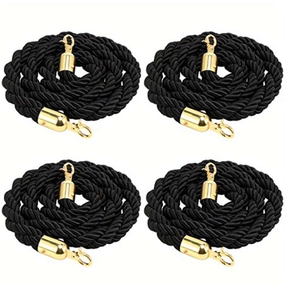 Premium Black Twisted Velvet Crowd-Control Rope, 4-Pack, 100 cm