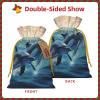 Dolphins in the Sea Printed Christmas Drawstring Gift Bag, Yellow Ribbon, Size S view 3
