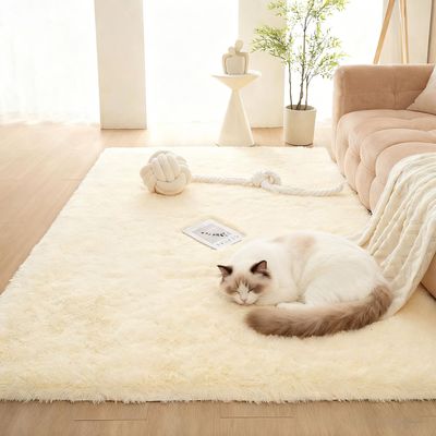 LIHUANE Shaggy High-Pile Rug, 210 x 220 cm, Super Soft, Non-Slip, Cream