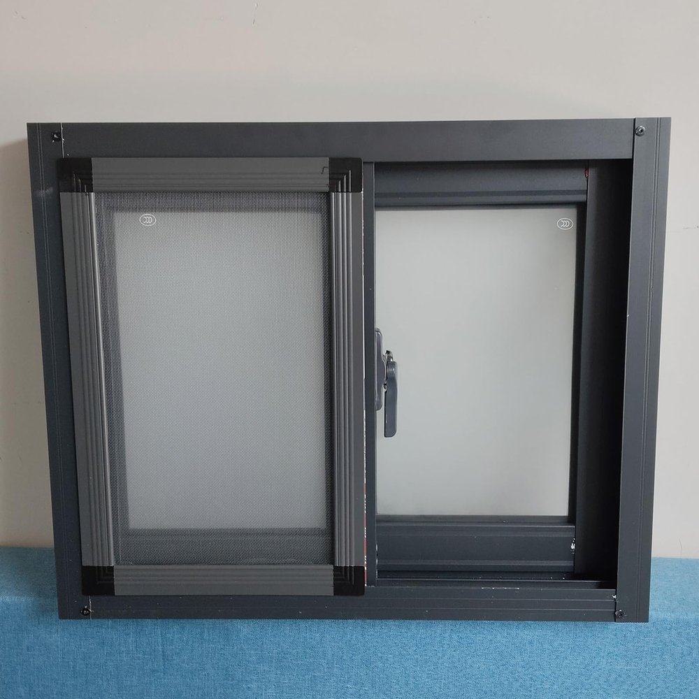 LIMENQIN Sliding Window with Insect Screen, Aluminum Alloy, Gray, 100 x 100 cm