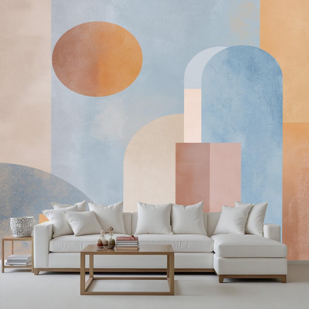 Mid-Century Geometric Boho Non-Woven Photo Wallpaper, 368 x 254 cm