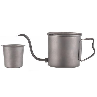 ERYUE Premium Ti Pour-Over Coffee Kettle with Folding Handle and Modern Design for Coffee Lovers (Kettle and Cup)