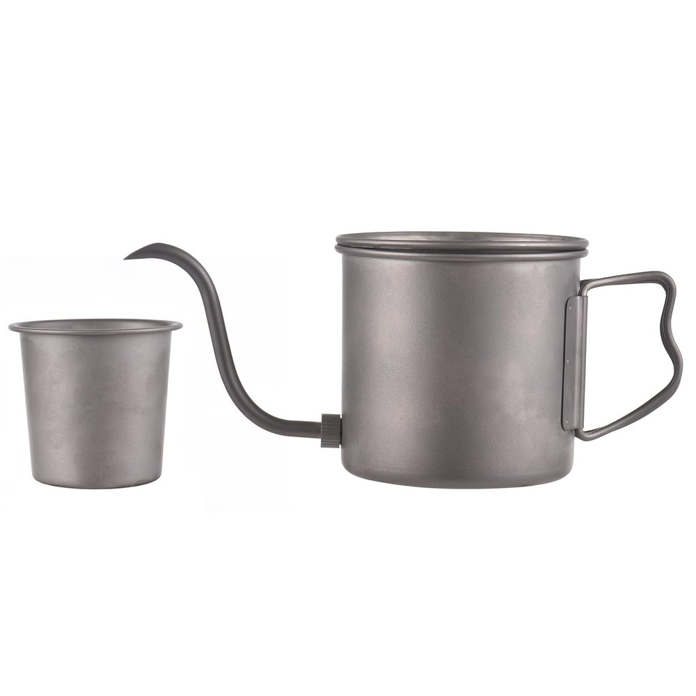 ERYUE Premium Ti Pour-Over Coffee Kettle with Folding Handle and Modern Design for Coffee Lovers (Kettle and Cup)