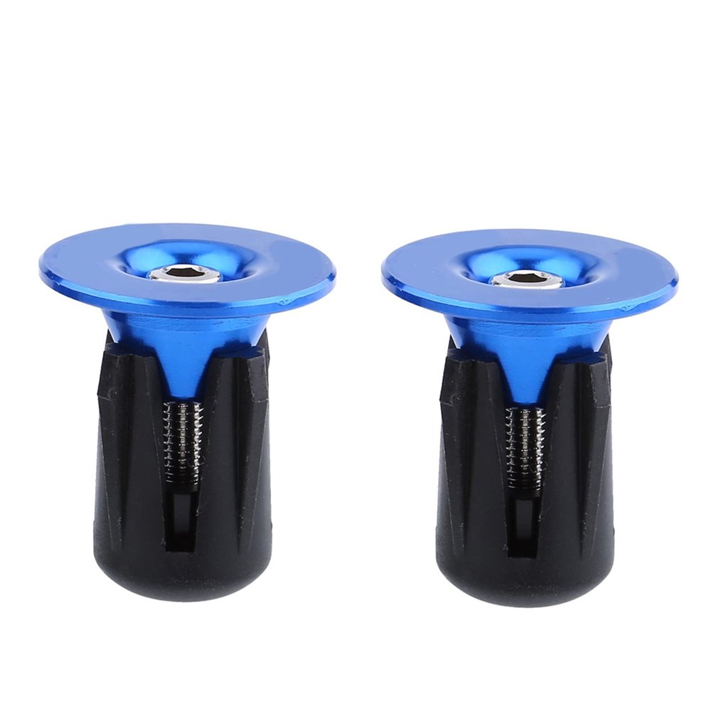 HUIOP 2-Piece Blue Aluminum Bicycle Handlebar End Plugs with Tightening Screws