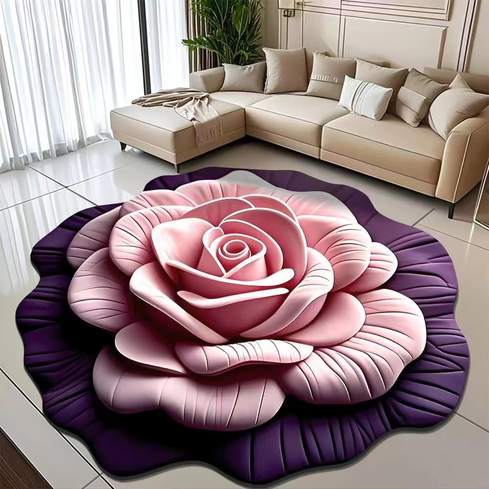 SXHEYUY Optical Illusion Rug, 3D Flower Floor Mat, Round Rug for Bedroom, Living Room and Bathroom, 3D Illusion Floor Mat, Housewarming Gift, B, 160 × 160 cm