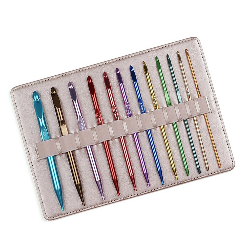 kwoifioy Aluminum Crochet Hook Set with 12 Interchangeable Heads and Travel Organizer Case